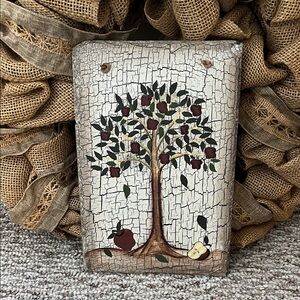 Primitive apple tree on slate. NWT. Leather cord.